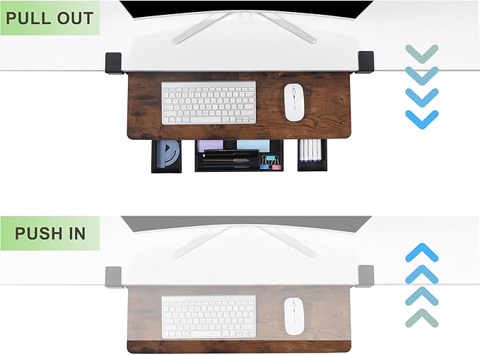 Keyboard Tray Under Desk with Drawer,26.77" X 11.81"Large Size Keyboard Tray with C Clamp-on Mount, Easy to Install, for Home Office (Mahogany)-DeskLoop Office