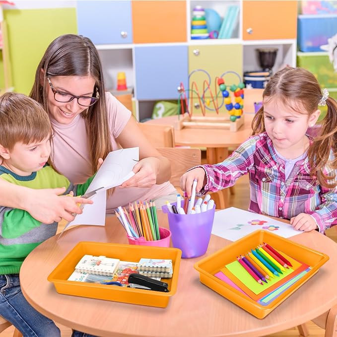 ShineMe 6 Pack Paper Trays for Classroom, Stackable Letter Size Storage Tray - Image 7