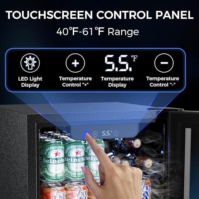 1.7 Cu.ft Beverage Refrigerator Cooler, 68 Can Mini Fridge Glass Door with Adjustable Shelves, Digital Temperature Display, Freestanding Small Drink Fridge for Home, Office or Bar(Black)-DeskLoop Office