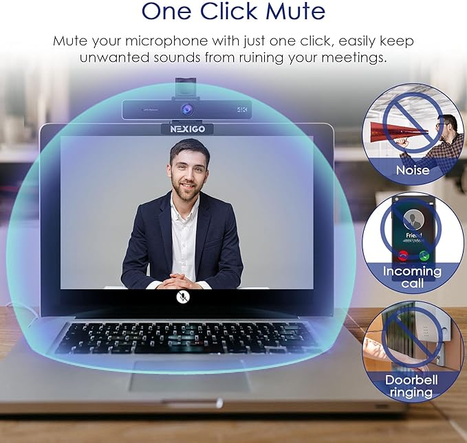 Zoom Certified, NexiGo N950P (Gen 2) 4K Zoomable Webcam, RF Remote, Sony_Starvis Sensor, 5X Digital Zoom, Pro Web Camera with Dual Stereo Mics, for Zoom Skype Teams Twitch-DeskLoop Office
