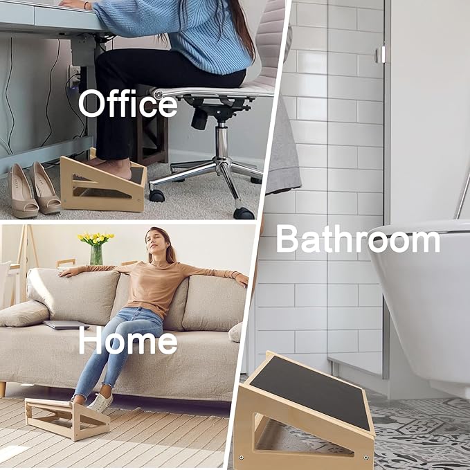 WOOD CITY Foot Rest for Under Desk at Work, 3 Heights Adjustable Footrest with Silicone Surface, 2 in 1 Foot Stool Improve Posture, Reduce Fatigue & Pain, Ideal for Home/Office/Gaming (Natural)-DeskLoop Office
