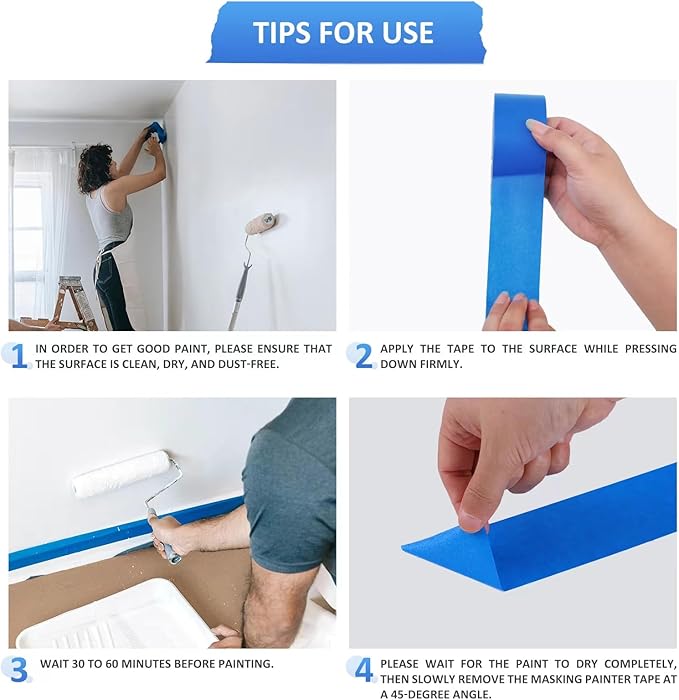 Blue Painters Tape 2 Inch Bulk - Blue Tape for Painting Automotive Walls Packing Removable NO Residue, Paint for Indoors & Outdoors, 2 Inches x 55 Yards x 5 Rolls-DeskLoop Office