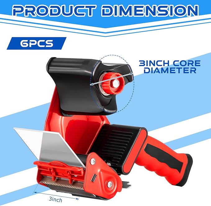 Hicarer 6 Pcs 3 Inch Packing Tape Gun Heavy Duty Tape Dispenser Non Slip Silicone Handle Portable for Shipping, Moving, Carton and Box Sealing-DeskLoop Office