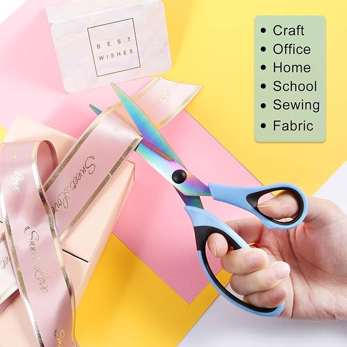 8.5" All-Purpose Scissors, 3-Pack Bulk Ultra Sharp Blade Shears, Comfort-Grip Sturdy Scissors for School, Office, Home, Sewing, Fabric, Craft Supplies, Right/Left Handed-DeskLoop Office