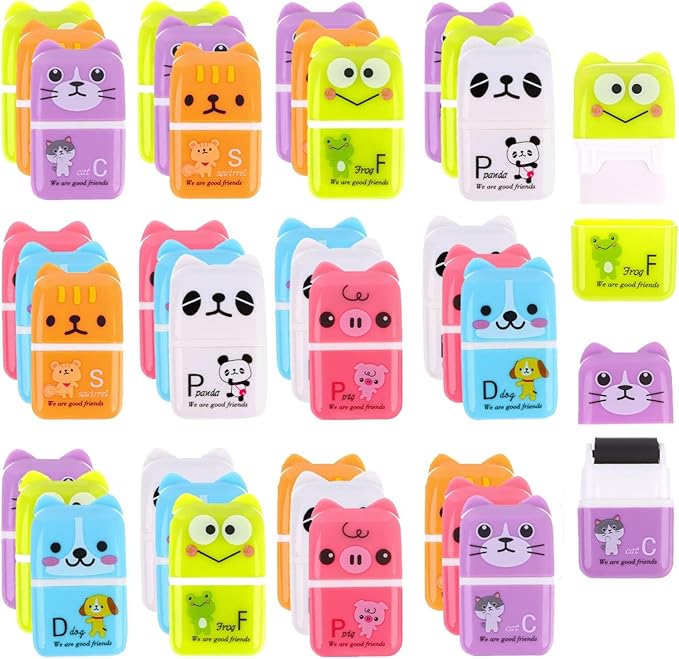 36 Pieces Erasers for Kids Cute Animal Cartoon Eraser with Cover and Roller Cases 6 Patterns Soft Pencil Rubber for Office Back to School Gifts Supplies Animals Themed Fun Party Favor-DeskLoop Office