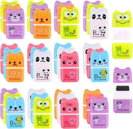 36 Pieces Erasers for Kids Cute Animal Cartoon Eraser with Cover and Roller Cases 6 Patterns Soft Pencil Rubber for Office Back to School Gifts Supplies Animals Themed Fun Party Favor-DeskLoop Office