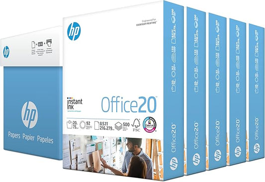 HP Paper Printer Paper 8.5x11 Office 20 lb 5 Ream Case 2500 Sheets 92 Bright Made in USA FSC Certified Copy Paper HP Compatible 112150C-DeskLoop Office