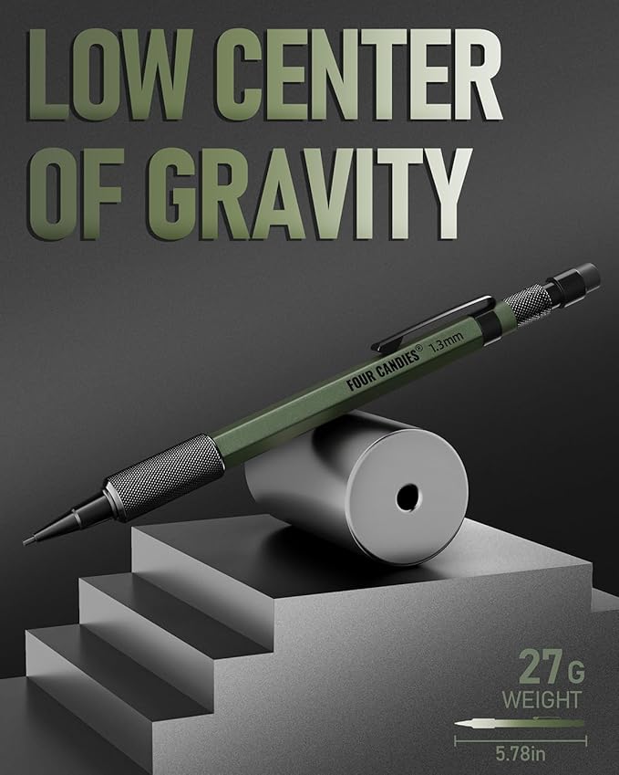 Four Candies 1.3mm Mechanical Pencil Set with 72 Lead Refill, 3PCS Metal Weatherproof Body Heavy Duty Carpenter Pencil, 3 Eraser, 16 Eraser Refill, for Outdoor Woodworking Drafting Marking with Case-DeskLoop Office