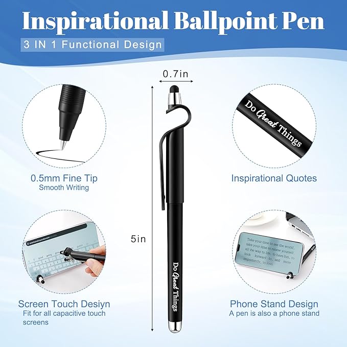 100 Pcs Inspirational Pens Bulk Black Motivational Ballpoint Pen with Writing Touch Screen and Mobile Phone Stand 3-in-1 for Office School Supplies Inspirational Gifts-DeskLoop Office
