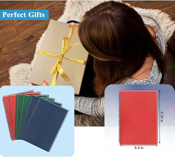 GINMLYDA 6Pack Small Spiral Notebook A5, 8.25x5.5” 120 Lined Pages Wide Ruled Spiral Journal Bulk Blank Kraft Cover Spiral Bound Notebook & Writing Pads for Home Office Meeting Work Note Taking-DeskLoop Office