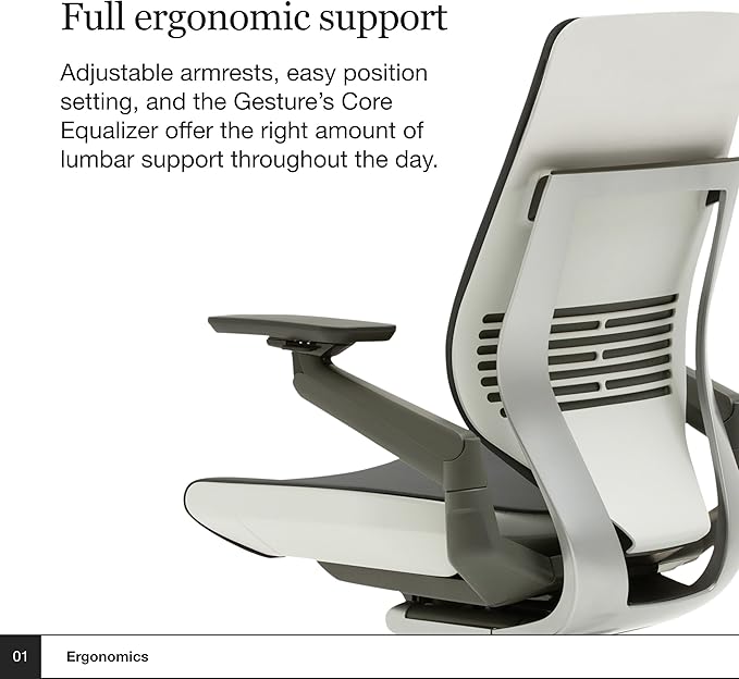 Steelcase Gesture Office Chair - Ergonomic Work Chair with Wheels for Carpet - Comfortable - Intuitive-to-Adjust for Desk - 360-Degree Arms - Nickel Gray Fabric-DeskLoop Office