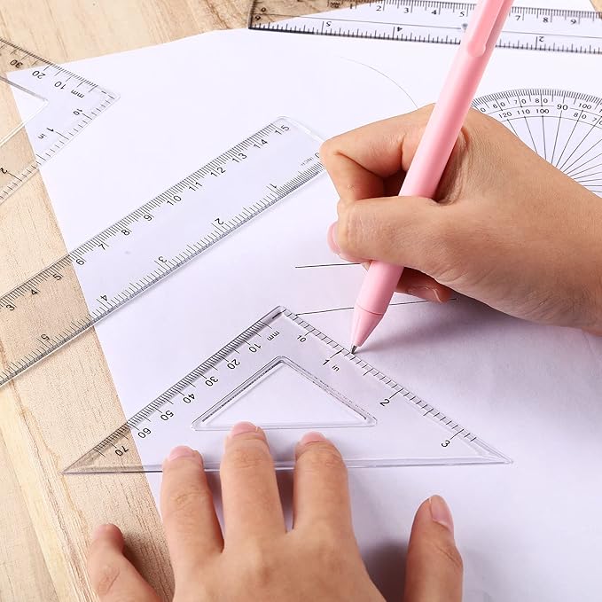 Tenare 1 Set Plastic Clear Math Set Includes Protractor Triangle Rulers 12 Inch 6 Inch Straight Geometry Math Transparent Ruler Measuring Tool for School Office Home Supplies(Clear)-DeskLoop Office