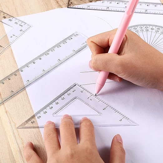 Tenare 18 Pcs Plastic Clear Math Set Includes Protractor Triangle Rulers 12 Inch 6 Inch Straight Geometry Math Transparent Ruler Measuring Tool for School Office Home Supplies-DeskLoop Office