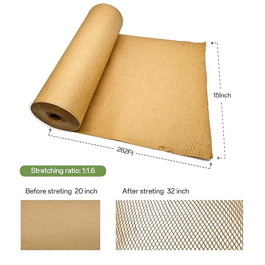 Honeycomb Packing Paper, 15" x 262' Honeycomb Cushioning Wrap Roll for Moving Shipping Packaging Gifts, Recyclable Honeycomb Paper Moving Supplies Bubble Paper Wrapping Protective Roll Khaki-DeskLoop Office