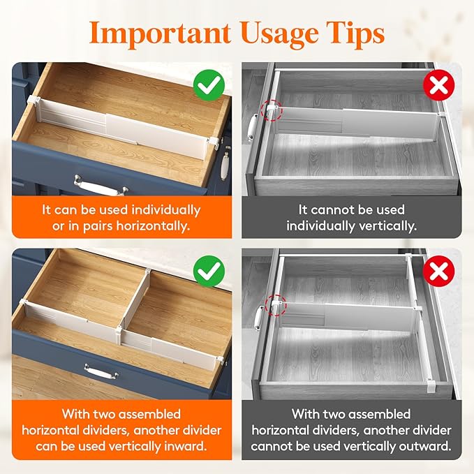 Lifewit Hanging Kitchen Drawer Dividers 3.1" High, 10-17" Adjustable Drawer Organizers for Utensils, Expandable Dresser Separators in Kitchen/Bedroom/Bathroom/Vanity/Office, White(8 Pack)-DeskLoop Office