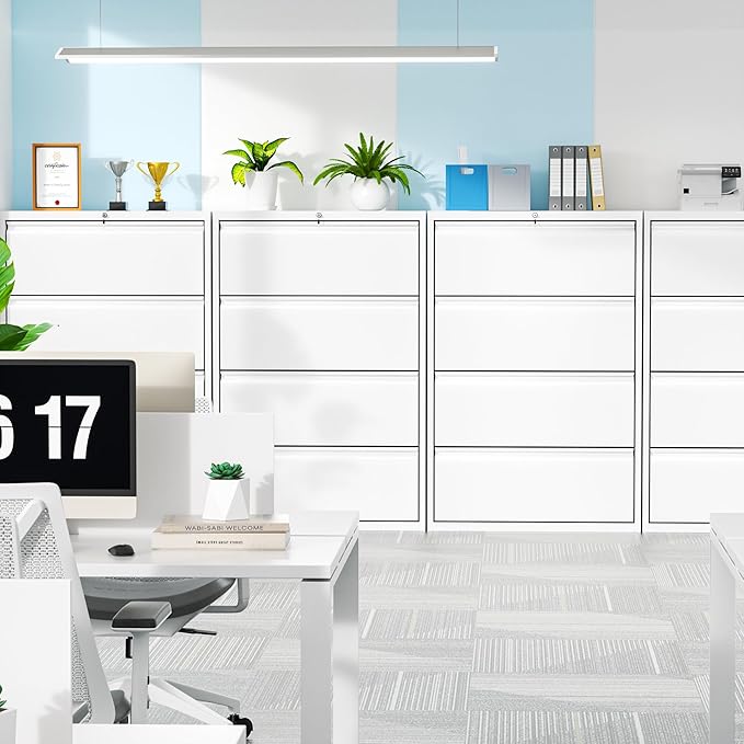 Crownland Lateral File Cabinet with 4 Drawers, 36" W Metal Lockable Office File Cabinets for Home Office- Stores Letter/Legal/A4/F4 Files(White)-DeskLoop Office
