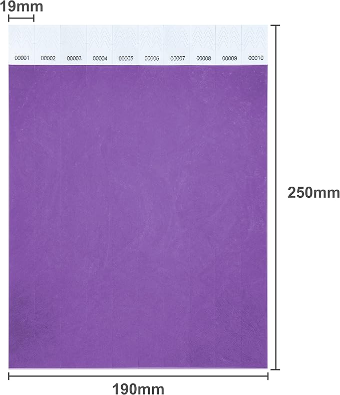 100 Pcs Wristbands, 1-100 Consecutive Numbers Waterproof Tearproof and Printable Wrist Straps Admission Bracelets Tickets (Purple)