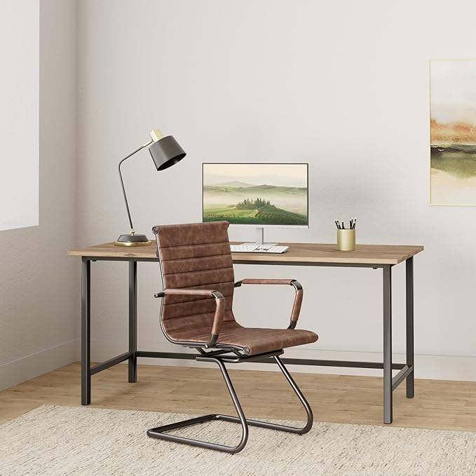 Heavy Duty Office Chair Reception Chairs Leather Conference Chairs Back Support Guest Chair, Set of 2 (Vintage Brown)-DeskLoop Office