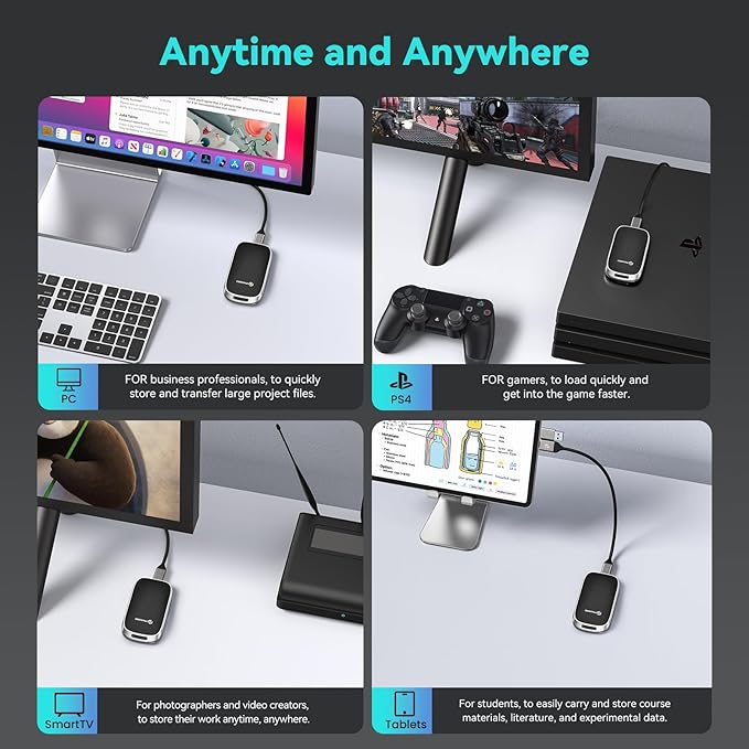 PHIXERO P5 1TB External Portable SSD - 5Gbps External Hard Drive with 2-in-1 USB C to C & USB C to A Cable for PC, Mac, PS5, Xbox | Anti-Shock, Compact Design with Lanyard Hole,Black-DeskLoop Office