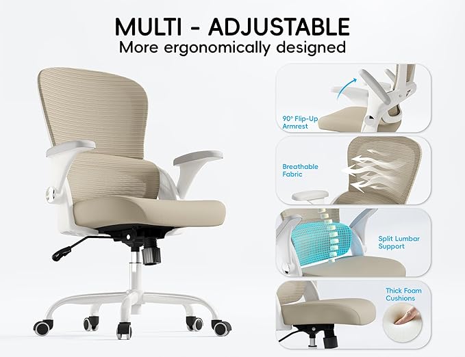 TRALT Office Chair - Ergonomic Office Chair with Back Support, Home Office Desk Chairs, Comfy Desk Chair, Computer Chair, 330lbs Wide Seat Big and Tall Office Chairs for Office Workers (Beige)-DeskLoop Office