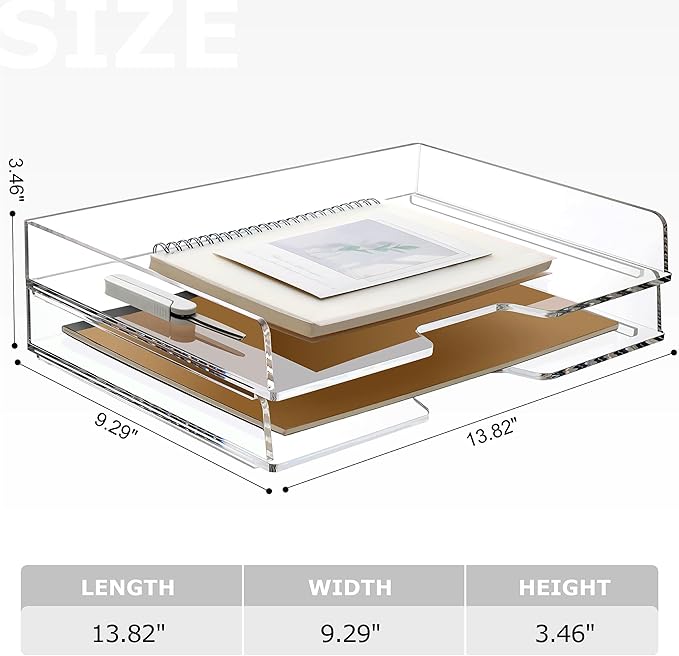2 Pack- Stackable Paper Letter Tray, Enlarged A4 File Desk Organizer Acrylic Desk Organizers and Accessories Sorter Tray, Clear Workspace Office Supplies Organizers, 13.78inx9.25inx3.62in-DeskLoop Office
