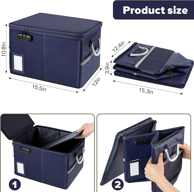 TOMKID Fireproof Document Box, Fire Proof Safe Box for Home Document Organizer with Lock, Fire Organizer Box Office Storage Cabinet for Hanging Letter/Legal Folder 16.1 x 12.9 x 11in (Blue)-DeskLoop Office