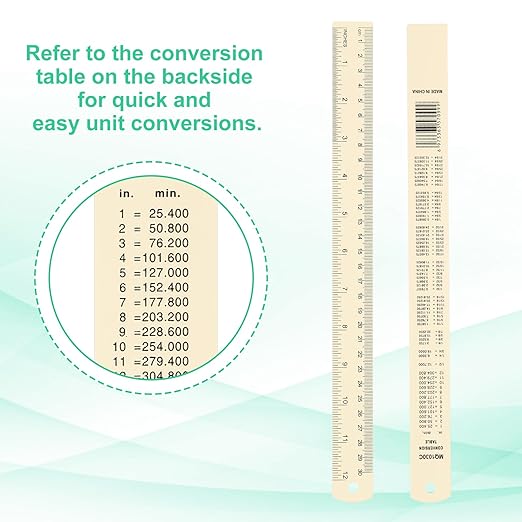 PATIKIL 30cm/12 Metal Ruler, 2 Pack Aluminum Alloy Rulers with Centimeters, Millimeters, Inches and Conversion Table Straight Edge Ruler for Writing Machinist Drafting, Yellow-DeskLoop Office