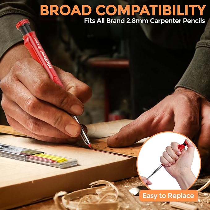 Nicpro 60 PCS Carpenter Pencil Lead Refills 2.8mm, Lead for Carpenter Mechanical Pencil, Break Resistant 2.8 mm Lead for Construction Pencil, Woodworking Pencil (Black, Red, Yellow, Green, Blue,White)-DeskLoop Office