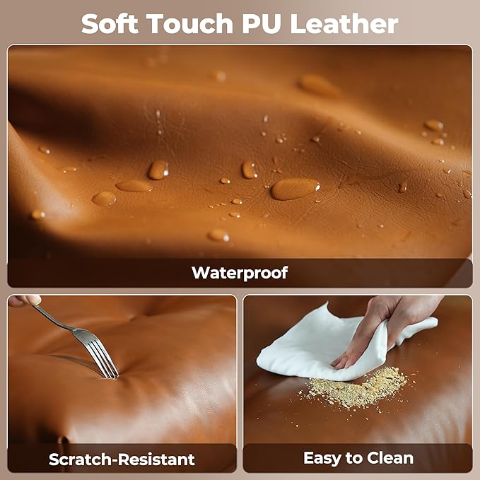 ovios Ergonomic Home Office Chair, Mid-Century Modern Faux Leather Chairs with Thickened Cushions, Comfy High Back Swivel Rolling Executive Computer Armchair (Brown, PU Leather)-DeskLoop Office