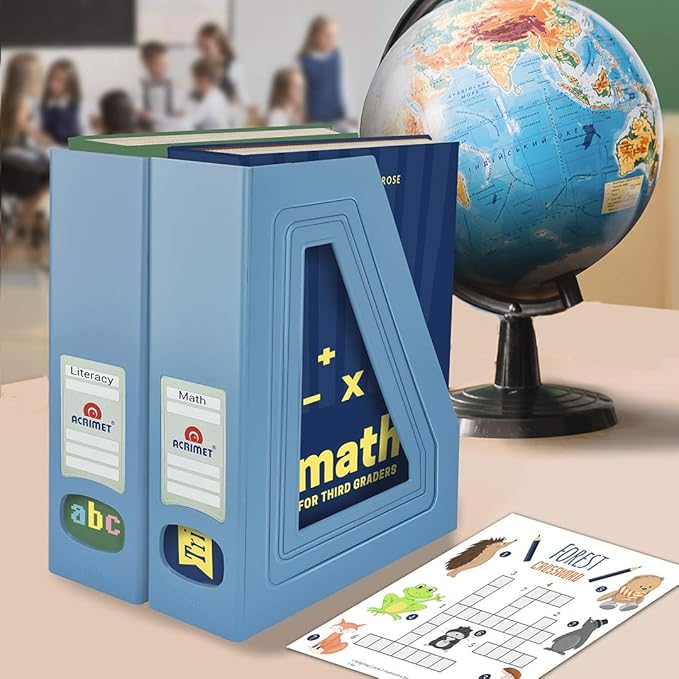 Acrimet Magazine File Holder, Durable Rack, Space-Saving Organizer (Plastic) (Solid Blue Color) (2 pack)-DeskLoop Office