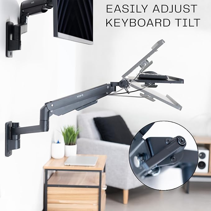 VIVO Sit-Stand 24 Inch Pneumatic Spring Keyboard and Mouse Tray Wall Mount, Counterbalance Height Adjustable Typing Platform, Ergonomic Tilt, Black, MOUNT-KB35C-DeskLoop Office