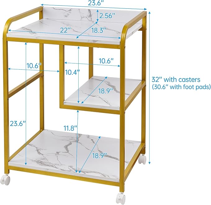 Large Printer Table Stand with Shelf for Computer Tower, CPU and Shredder, 22 x 18 Inch Rolling Printer Cart with Wheels for Home Office Storage and Organization - White Gold-DeskLoop Office