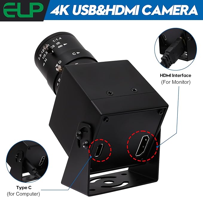 ELP 4K HDMI USB Camera - 2.8-12mm 4X Zoom Webcam With Manual Adjustment for Computer, TV, Projector, Monitor-DeskLoop Office