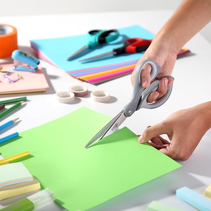 LIVINGO 3 Pack Scissors for Office: Sharp Stainless Steel Shears Heavy Duty All Purpose for Cutting Crafting Paper Fabric, Gray Comfort Handles, 8.5 Inches-DeskLoop Office