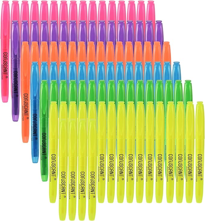 Highlighter - 100 pack color highlighter, color transparent visible fluorescent pen shell, wide chisel point mark, fluorescent pen, school, office-DeskLoop Office