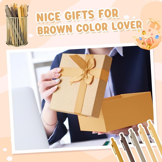 100 Pcs Ballpoint Pens Bulk Retractable Writing 1. 0 mm Black Ink Cute Pens Smooth Writing Color Fancy Gift for Teacher Student Employee Office School Home Baby Shower Supplies (Brown Series)-DeskLoop Office