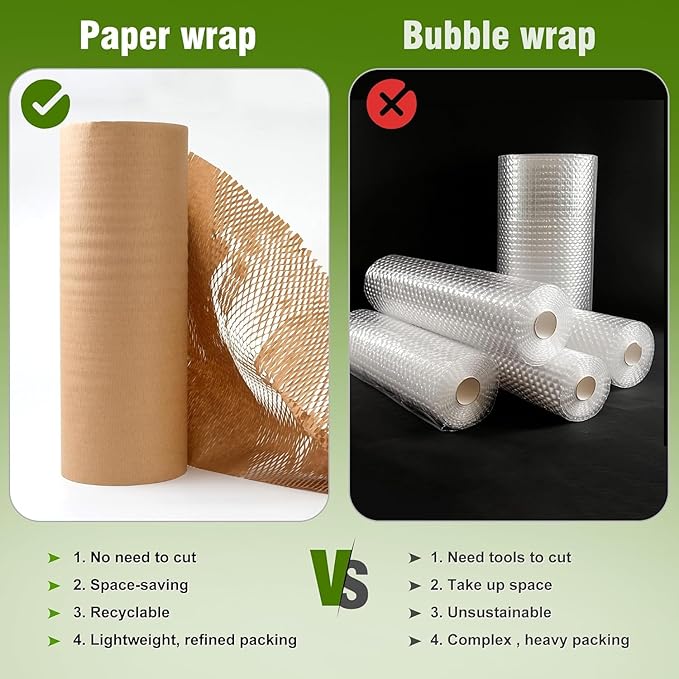 Honeycomb Packing Paper 15" Width X 200 FT for Moving Glass Dishes Recyclable Wrapping Paper Bubble Wrap Packing Material for Shipping Fragile Items Shipping Filler with 20 Fragile Stickers-DeskLoop Office