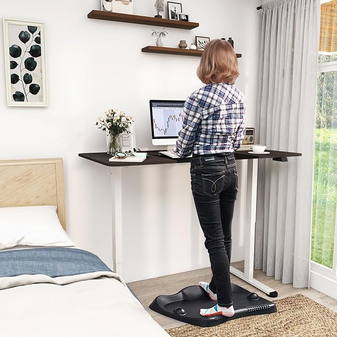 GOFLAME Height Adjustable Electric Standing Desk, 55 x 28 Inch Sit Stand Up Electric Desk with Headphone Hook, Ergonomic Standing Workstation, Electric Standing Desk with Metal Frame, Dark Grey-DeskLoop Office