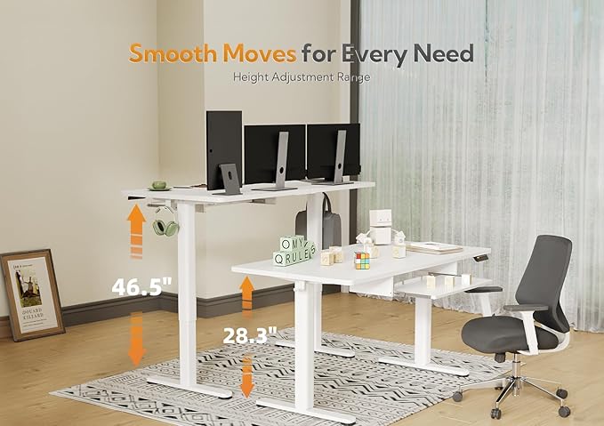 Claiks Standing Desk with Keyboard Tray, Electric Standing Desk Adjustable Height, 55x24 Inches Sit Stand up Desks with Splice Board, Raising Desks for Home Office, White-DeskLoop Office