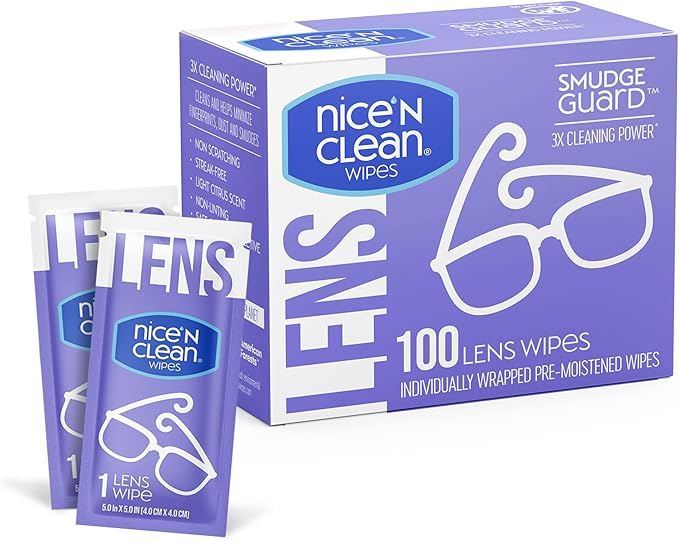 Nice 'n Clean SmudgeGuard Lens Cleaning Wipes (100 Total Wipes) | Pre-Moistened Individually Wrapped Wipes | Non-Scratching & Non-Streaking | Safe for Eyeglasses, Goggles, & Camera Lens-DeskLoop Office