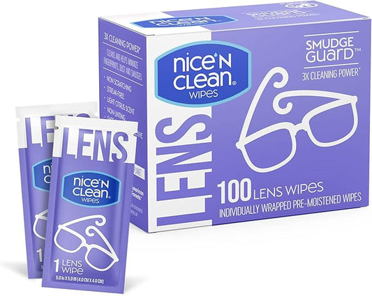 Nice 'n Clean SmudgeGuard Lens Cleaning Wipes (100 Total Wipes) | Pre-Moistened Individually Wrapped Wipes | Non-Scratching & Non-Streaking | Safe for Eyeglasses, Goggles, & Camera Lens-DeskLoop Office