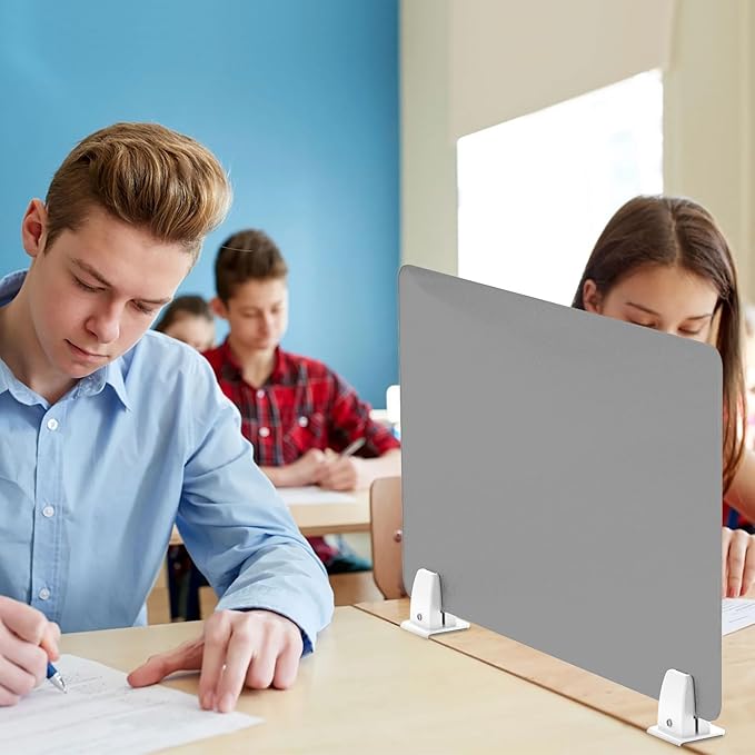 Desk Divider 4 Pcs Desk Privacy Panel 23.6''L x 15.8W'' Office Partitions Grey Acrylic Panel Pack of 4 Desk Divider Partition with Adjustable Universal Base-DeskLoop Office