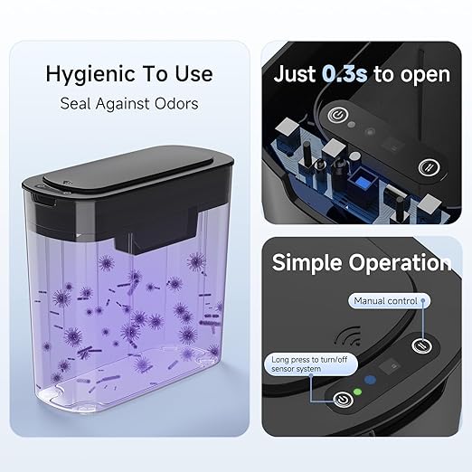 TIPGO Automatic Motion Sensor Bathroom Trash Can with Lid, 2.6 Gallon Touchless Trash Bin, Smart Garbage Can Plastic Slim Wastebasket for Bedroom, Office, Dorm (Black)-DeskLoop Office