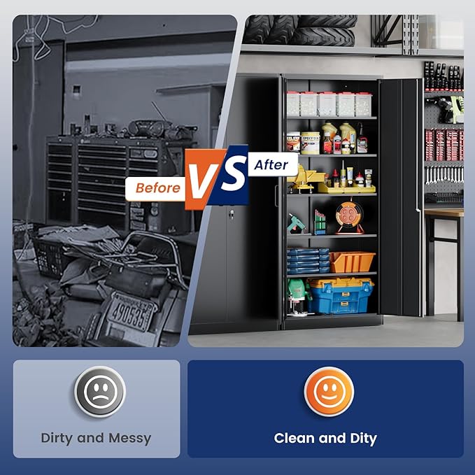 Yizosh Metal Garage Storage Cabinet with 2 Doors and 5 Adjustable Shelves - 71" Steel Lockable File Cabinet,Locking Tool Cabinets for Office,Home,Garage,Gym,School (Black)-DeskLoop Office