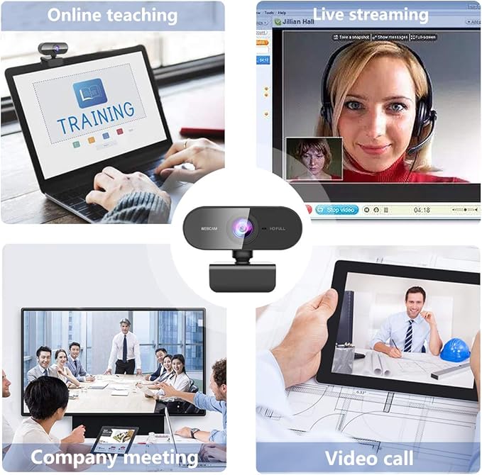 Webcam with Microphone&1080P HD Web Cam,Stand for PC/MAC/Laptop/Desktop, Wide Angle Web Cameras for YouTube,Skype,Zoom,Xbox One,Video Calling,Studying and PS4-DeskLoop Office