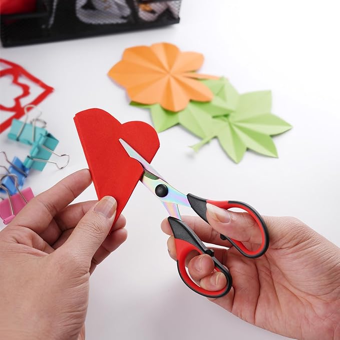 Craft Scissors Set of 3 Pack, All Purpose Sharp Titanium Blades Shears, Comfort Grip Handle, Multipurpose Fabric Scissors Tool Great for Adults, Office, Sewing, School and Home Supplies, Red&Black-DeskLoop Office