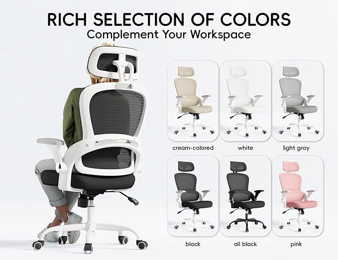 TRALT Office Chair - Ergonomic Office Chair with Back Support, Computer Chair - Home Office Desk Chairs, 330lbs Wide Seat Big and Tall Office Chairs with Headrest, Comfy Desk Chairs (White Black)-DeskLoop Office