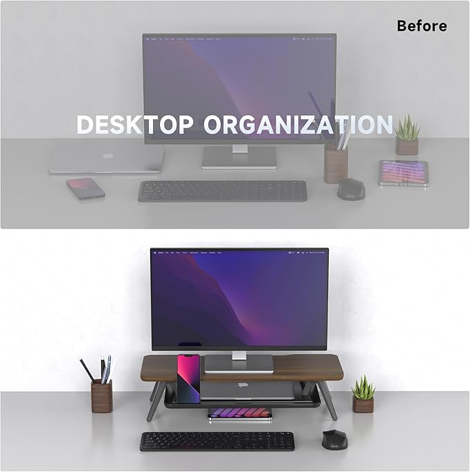 Fenge Monitor Stand, Monitor Stands Riser for Desk, 23.6 Inch Wood Desk Shelf with Storage Organizer and Cable Management for Office Desk Accessories-DeskLoop Office