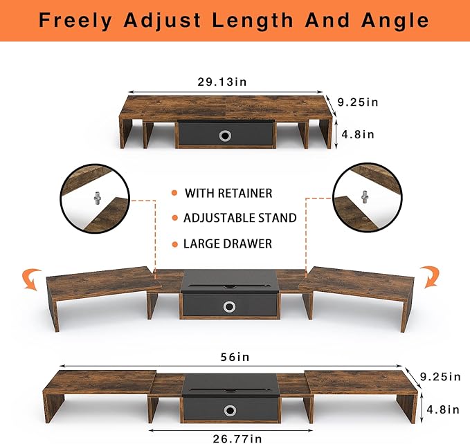 WESTREE Triple Dual Monitor Stand Riser with Drawer,Extra Large Adjustable for 2~3 Monitors,Solt for Phone & Tablet, Desktop Organizer Stand for Computer,Laptop,Printer,TV-DeskLoop Office
