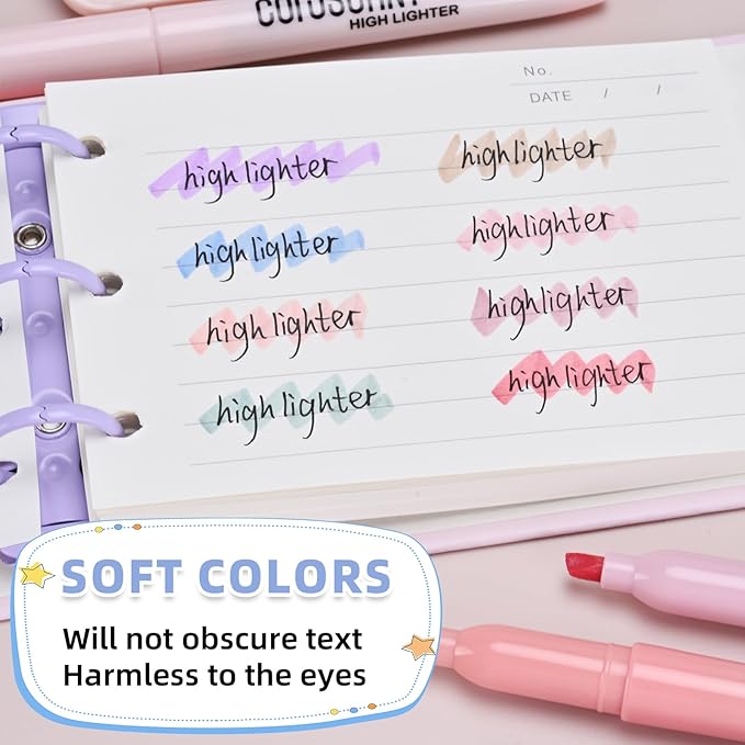coruscant Pastel Highlighters Set, Assorted Colors Chisel Tip Cute Bible Highlighters, No Bleed Dry Quickly, for Journal Bible Study, Perfect for thin paper, School Office Supplies, 8 Pack-DeskLoop Office